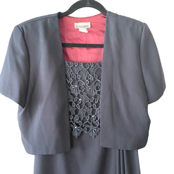 AfterDark Navy Blue Pebble Georgette 2pc Lined Beaded Formal Jacket Dress Sz 10 - Picture 7 of 14